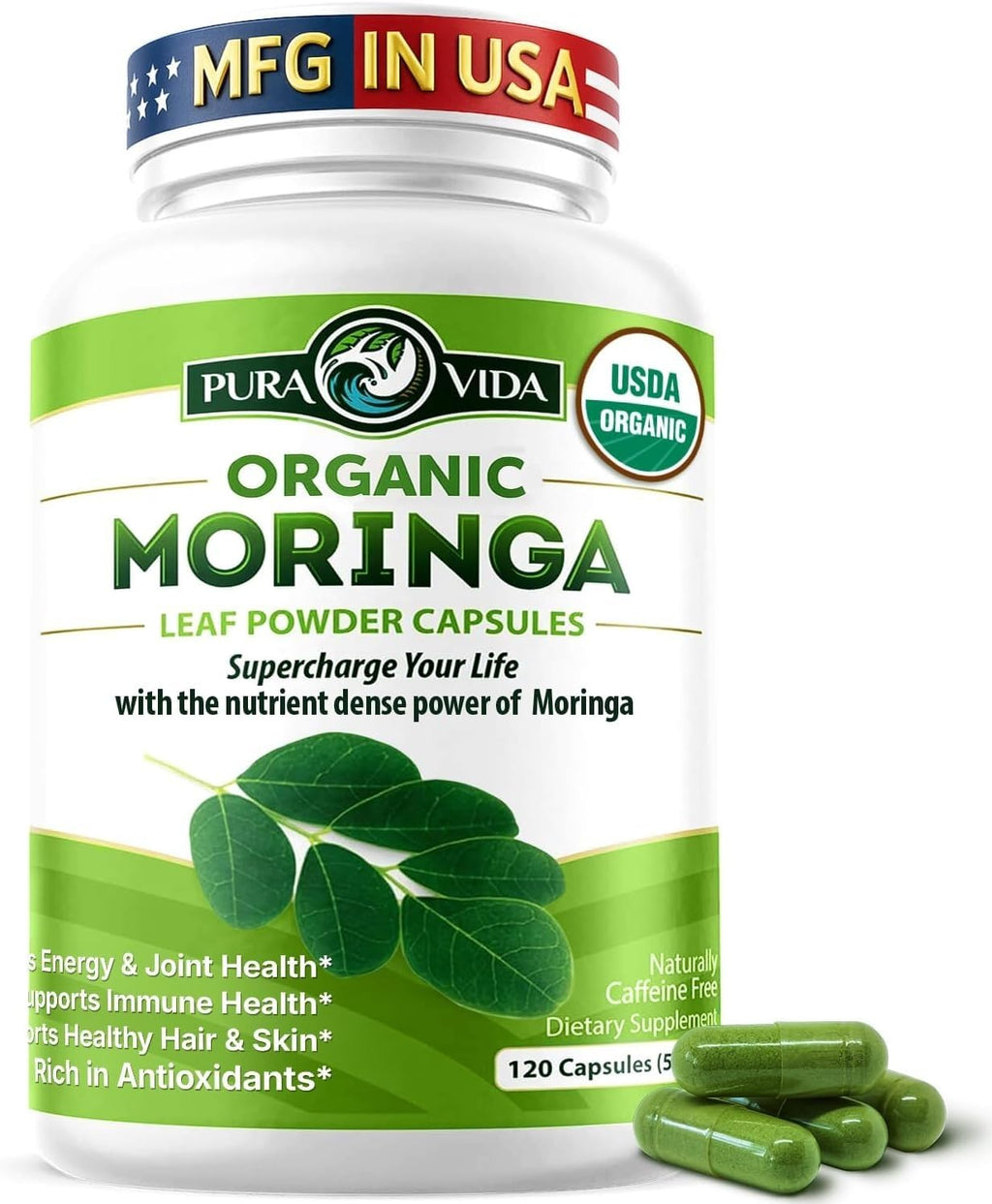 Organic Moringa Capsules 120ct 500mg W27530
