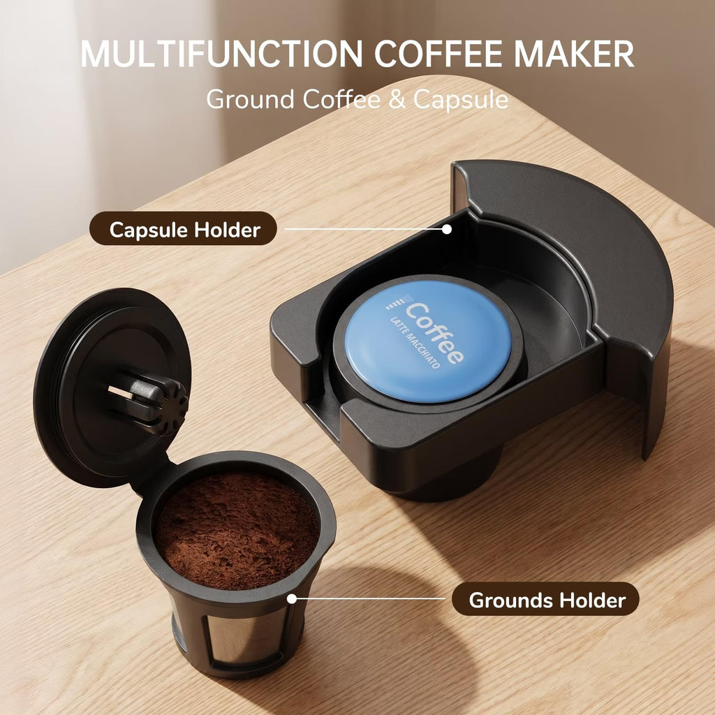Single Serve Coffee Maker with K Cup Capsules & Grounds, Black H43506