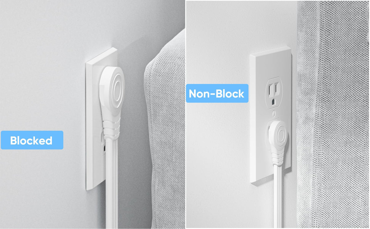 Flat Plug Power Strip with 5 FT Extension Cord, 6 Outlets 3 USB Ports, White H4060