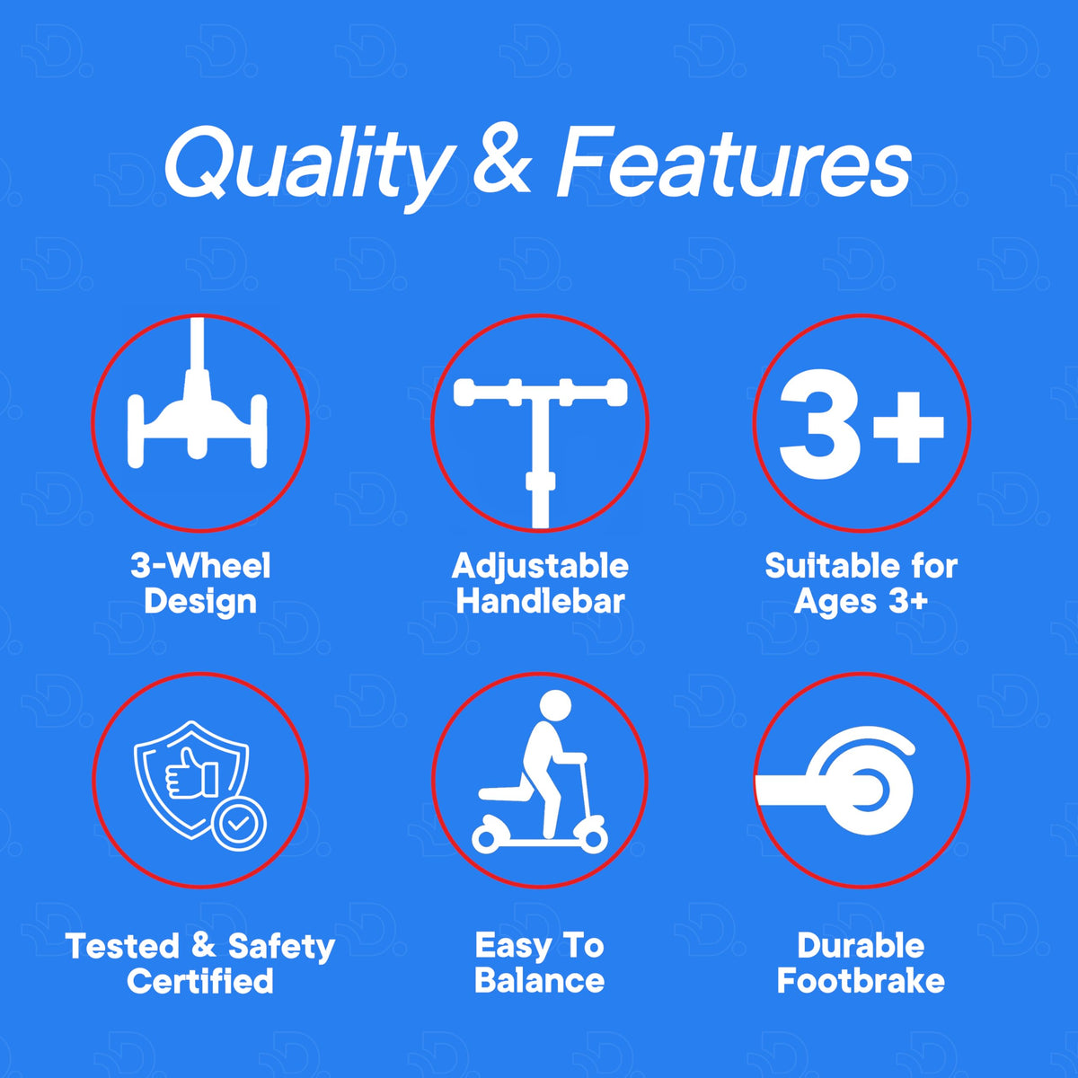 3-Wheel Kids Scooter Adjustable Height Anti-Slip Deck Red and Blue V470