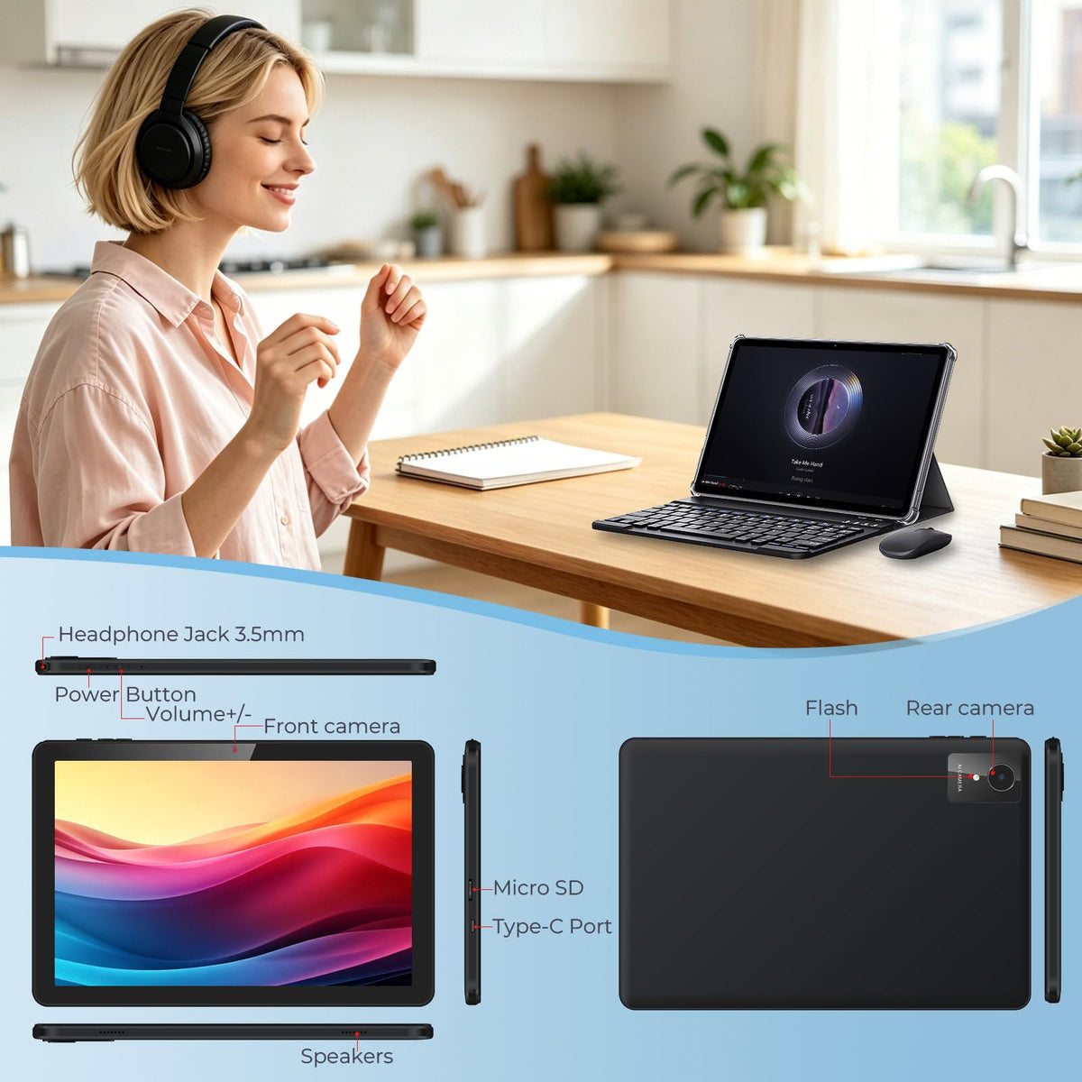 Android Tablet 10 inch, 26GB RAM 128GB ROM 7000 mAh Black J47686