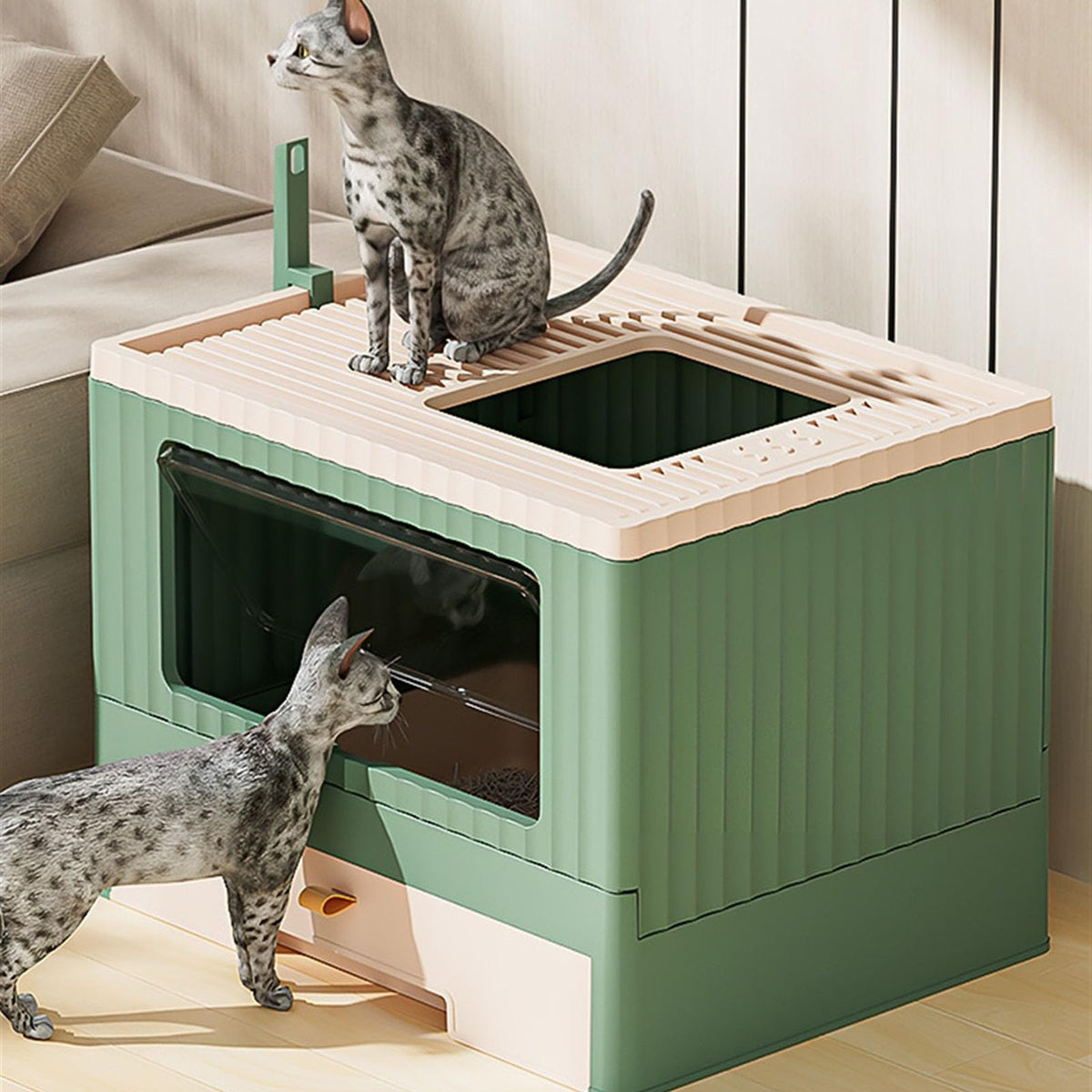 Foldable Enclosed Cat Litter Box with Lid and Scoop J158