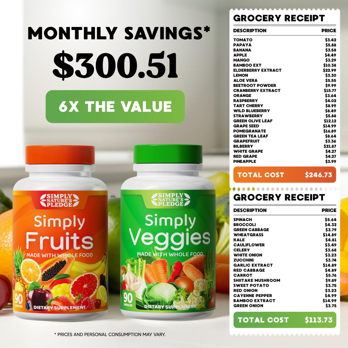 Fruits & Vegetables Supplement, 540 Capsules, 6-Pack W4273
