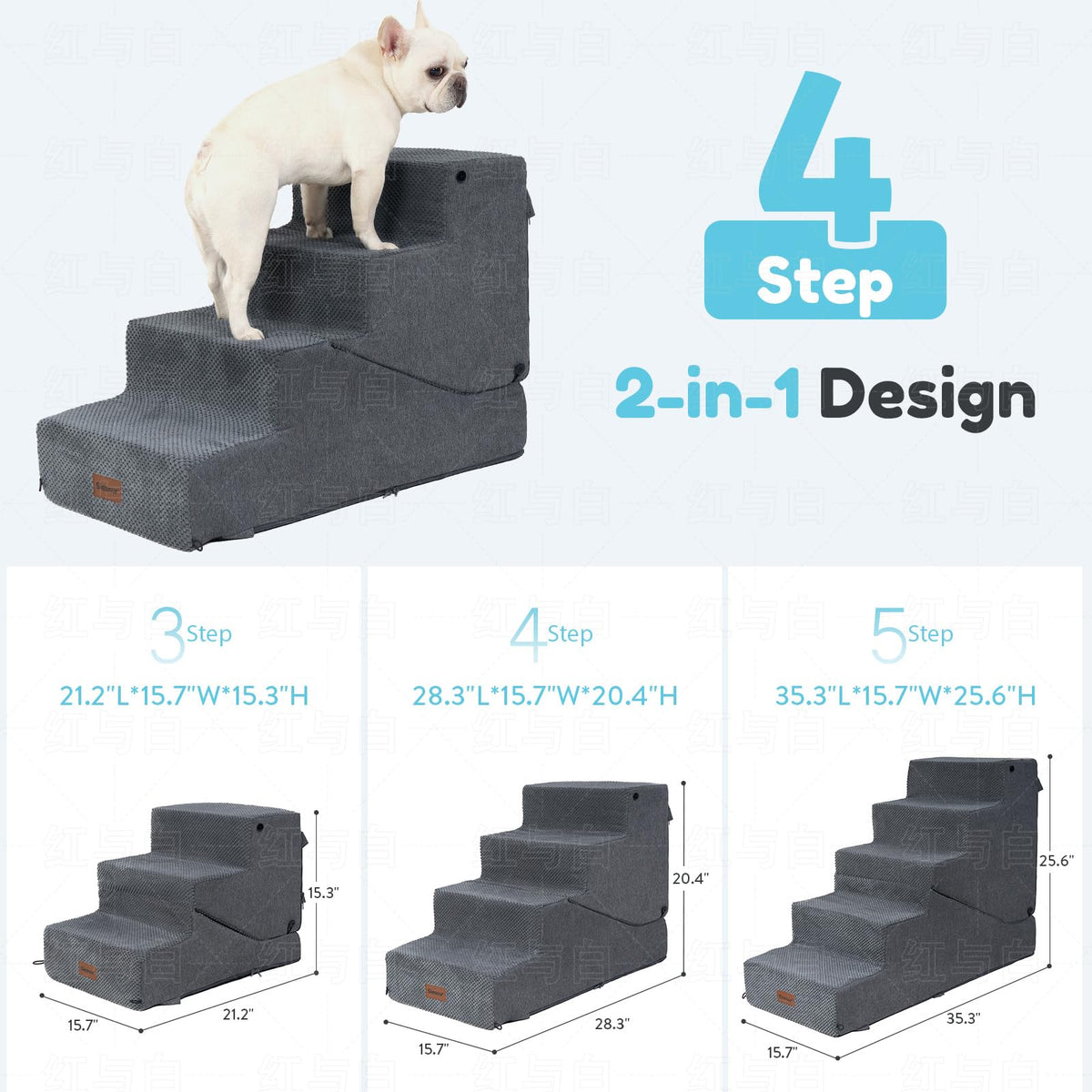 4-Step Dog Stair and Ramp with Non-Slip Bottom Grey Z98344