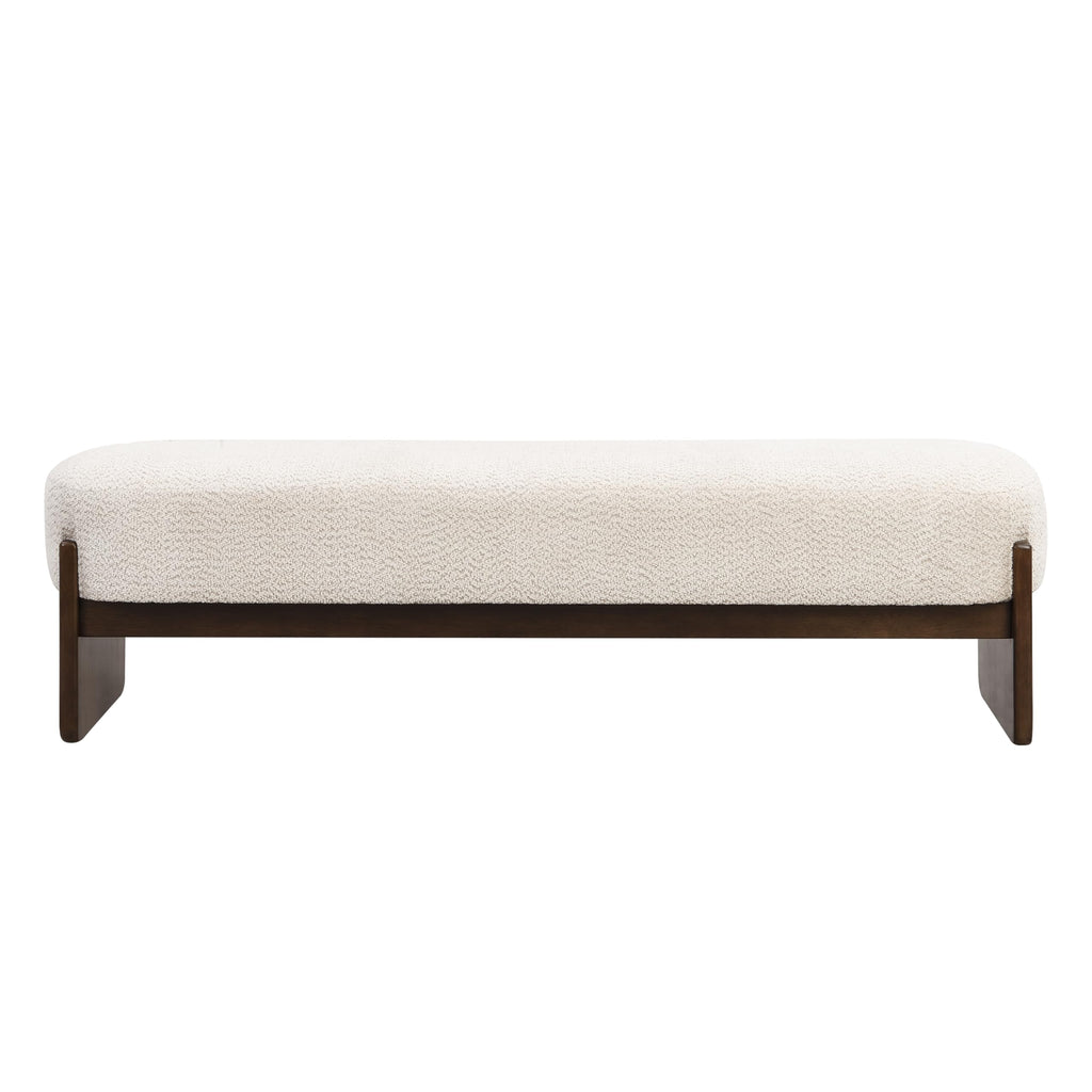 Beige Brown Loop Yarn Fabric Ottoman Bench H672861