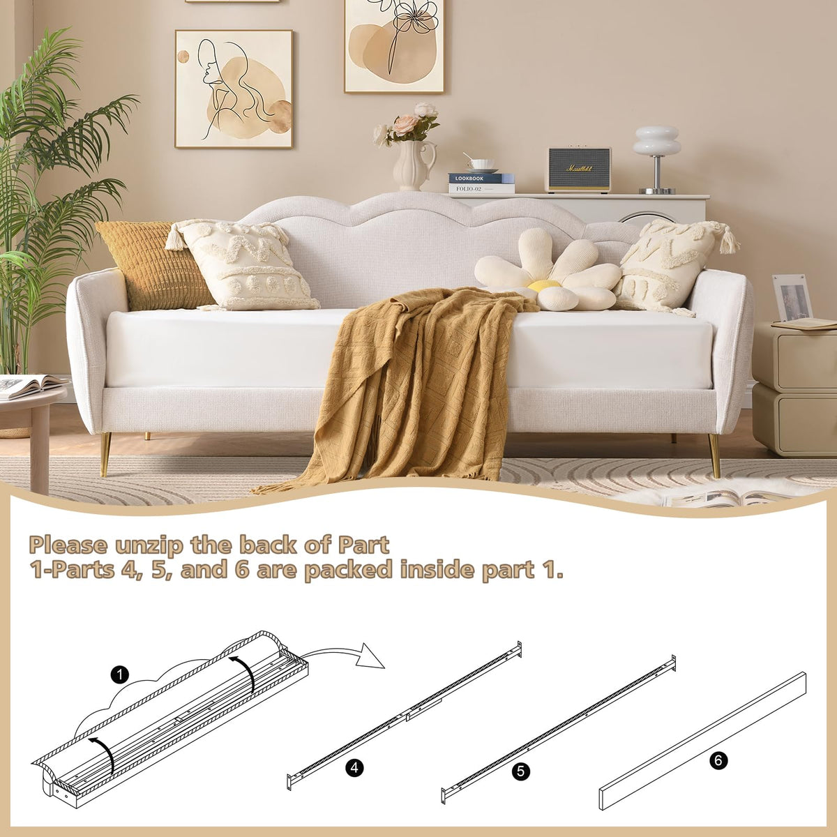 Twin Size Upholstered Linen Daybed with Metal Legs P447379