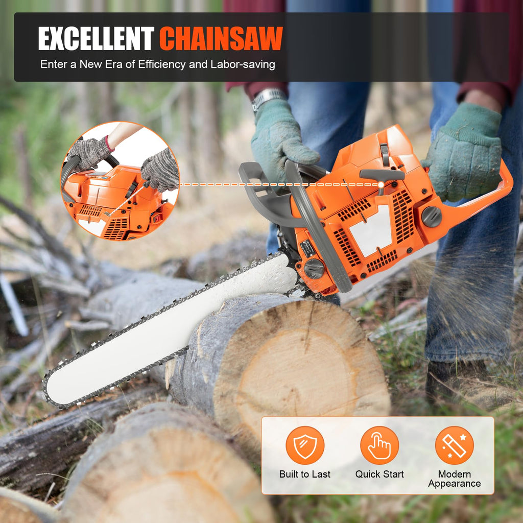 Gas Powered Chainsaw, 71.8cc 2-Stroke, 24 Inch J69339
