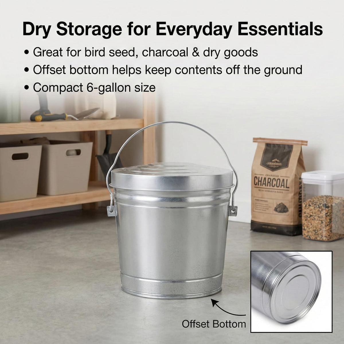 6-Gallon Galvanized Steel Locking Lid Trash Can U3208