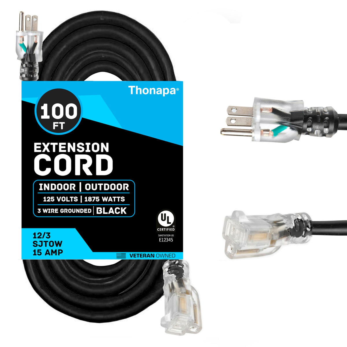 Black Oil Resistant 12 Gauge Extension Cord 100 ft and Yellow 10 Gauge Extension Cord 75 ft F27830