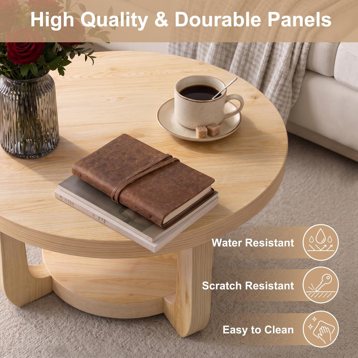 Round 2-Tier Coffee Table with Storage P913
