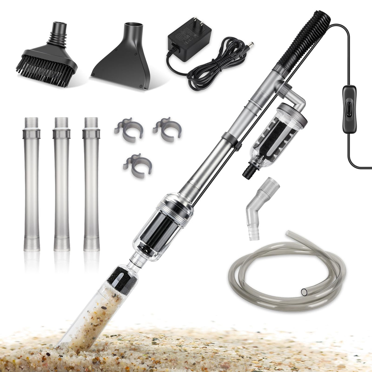 Electric Aquarium Gravel Cleaner, 528GPH Fish Tank Vacuum, 5-in-1 Sand Washer Water Changer Kit X1762