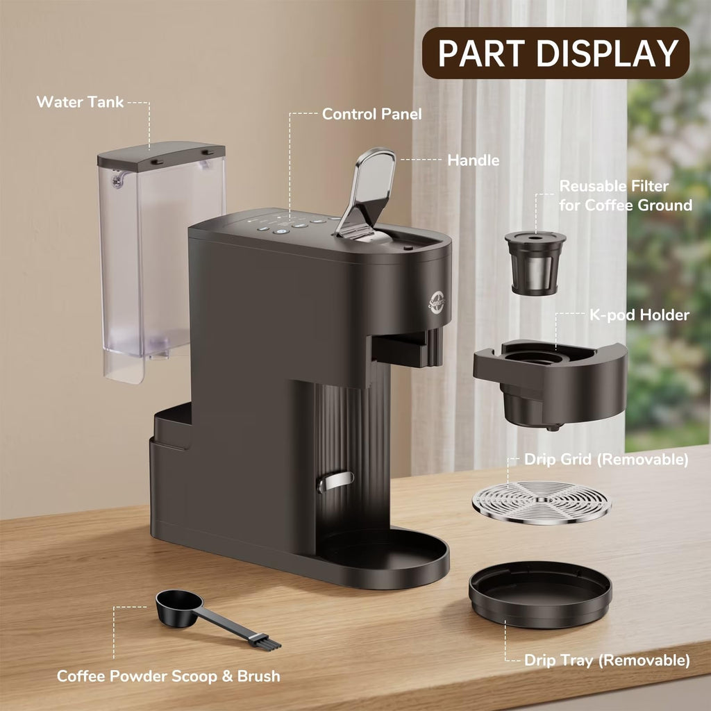 Single Serve Coffee Maker with K Cup Capsules & Grounds, Black H43506
