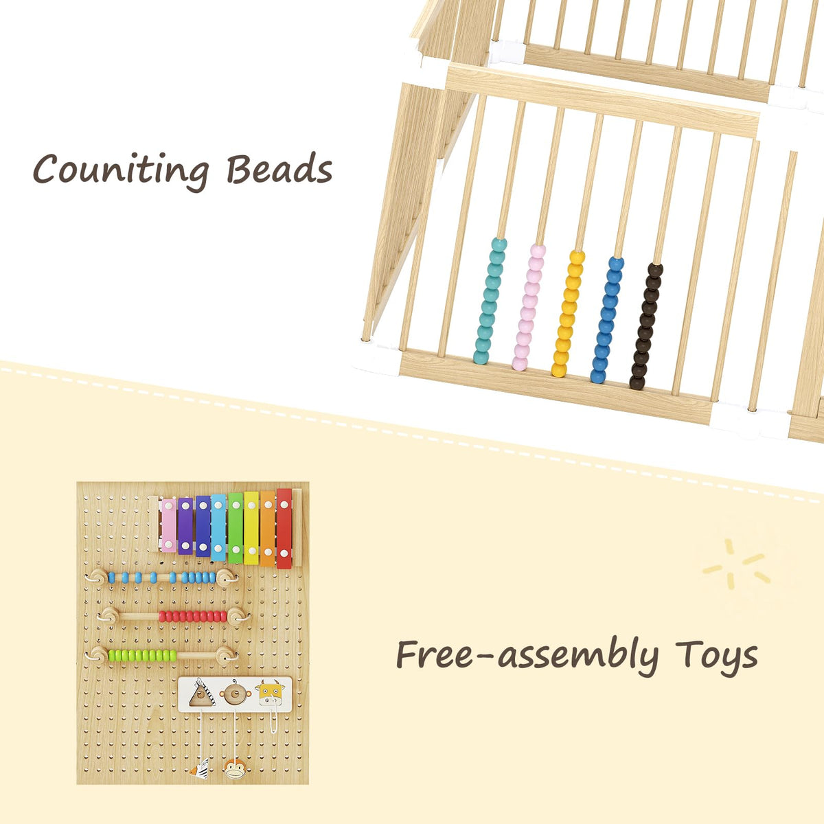 Foldable Wooden Baby Playpen with Locking Gate L3029