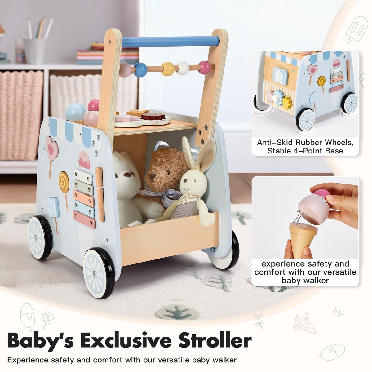 Wooden Baby Walker with Wheels F59435