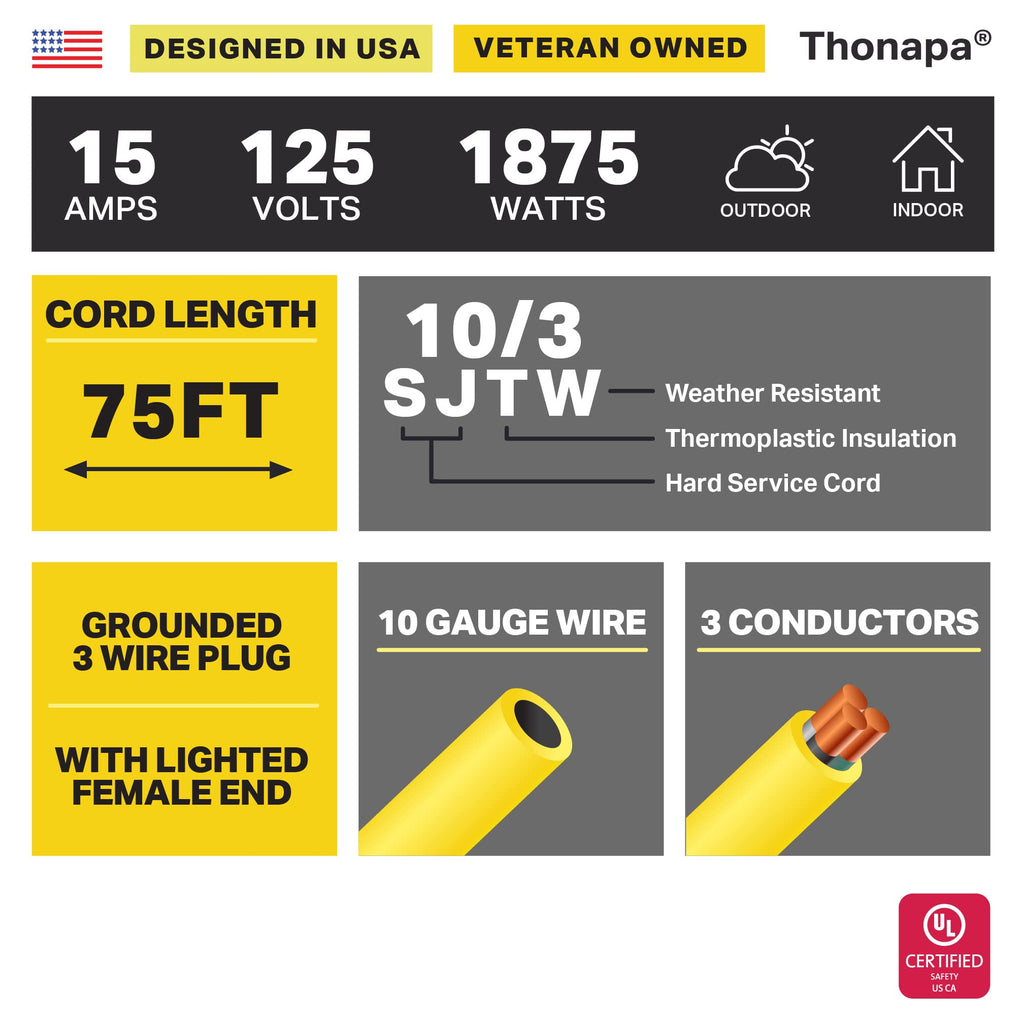 Black Oil Resistant 12 Gauge Extension Cord 100 ft and Yellow 10 Gauge Extension Cord 75 ft F27830