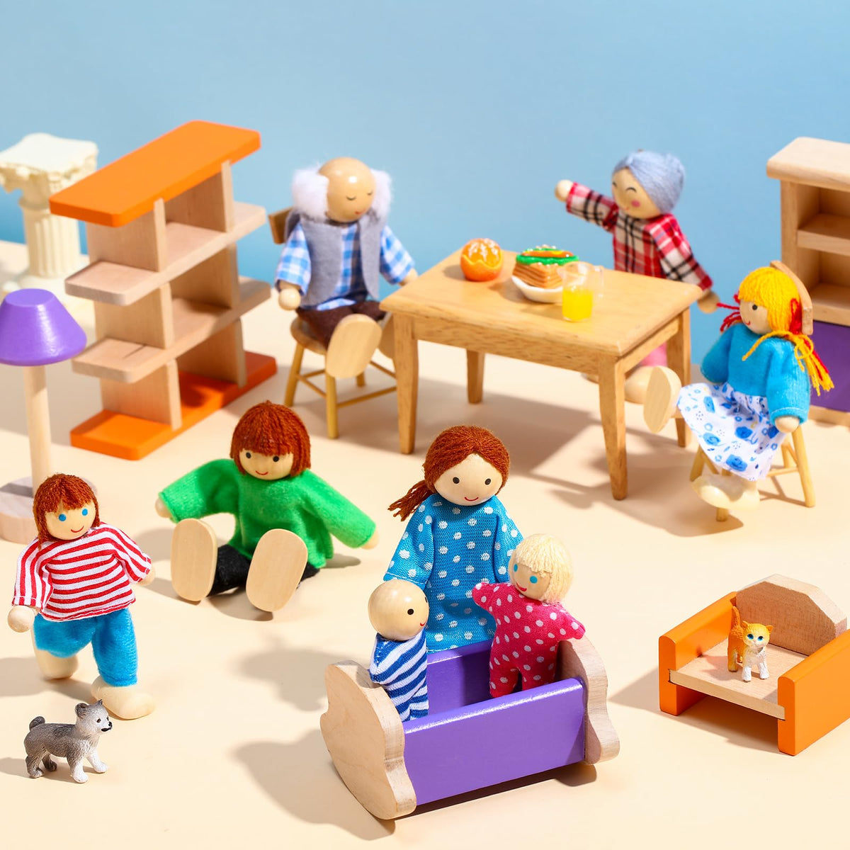 Wooden Dollhouse Family Set Mini People I6872