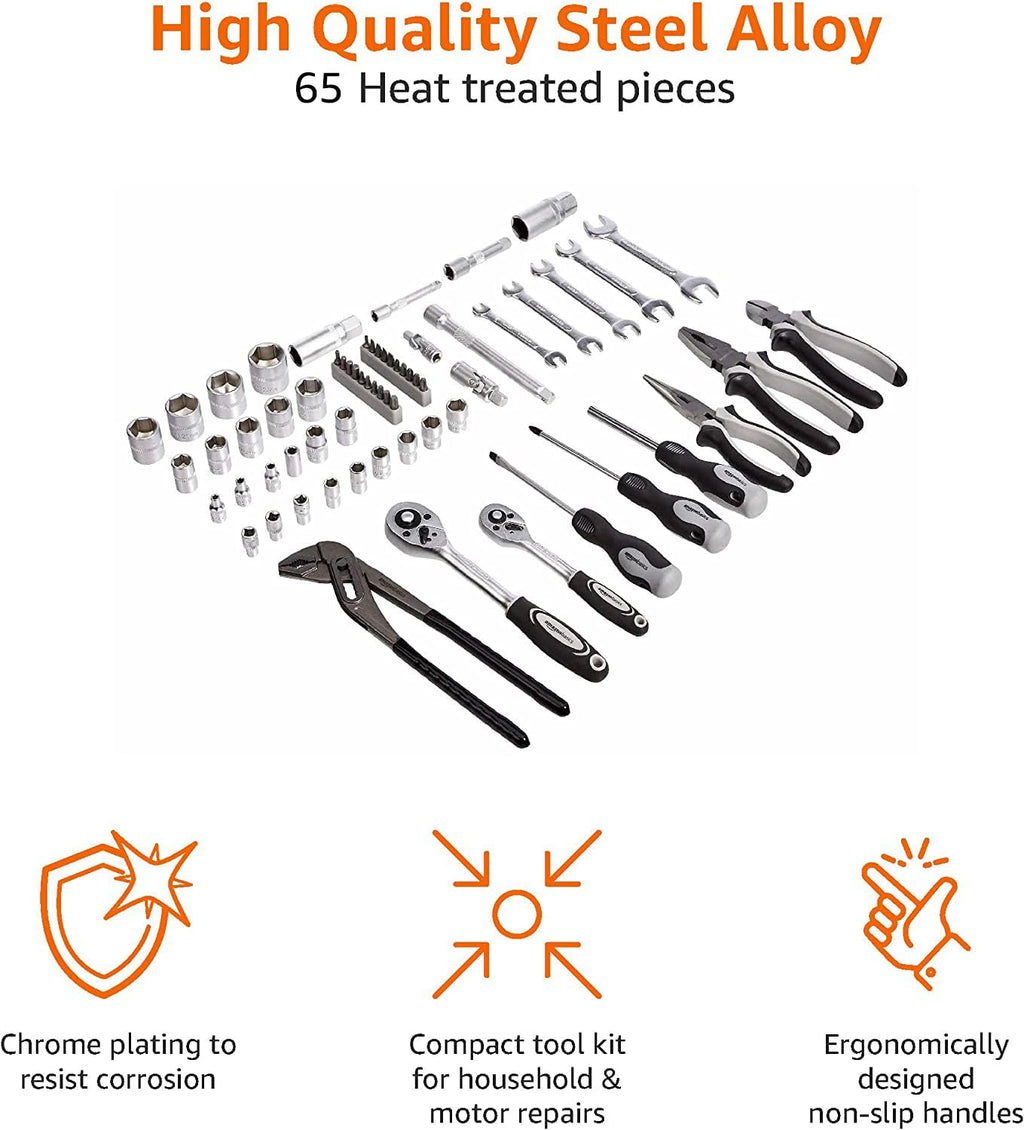 65-Piece Household Hand Tool Kit Set with Storage Case D716119