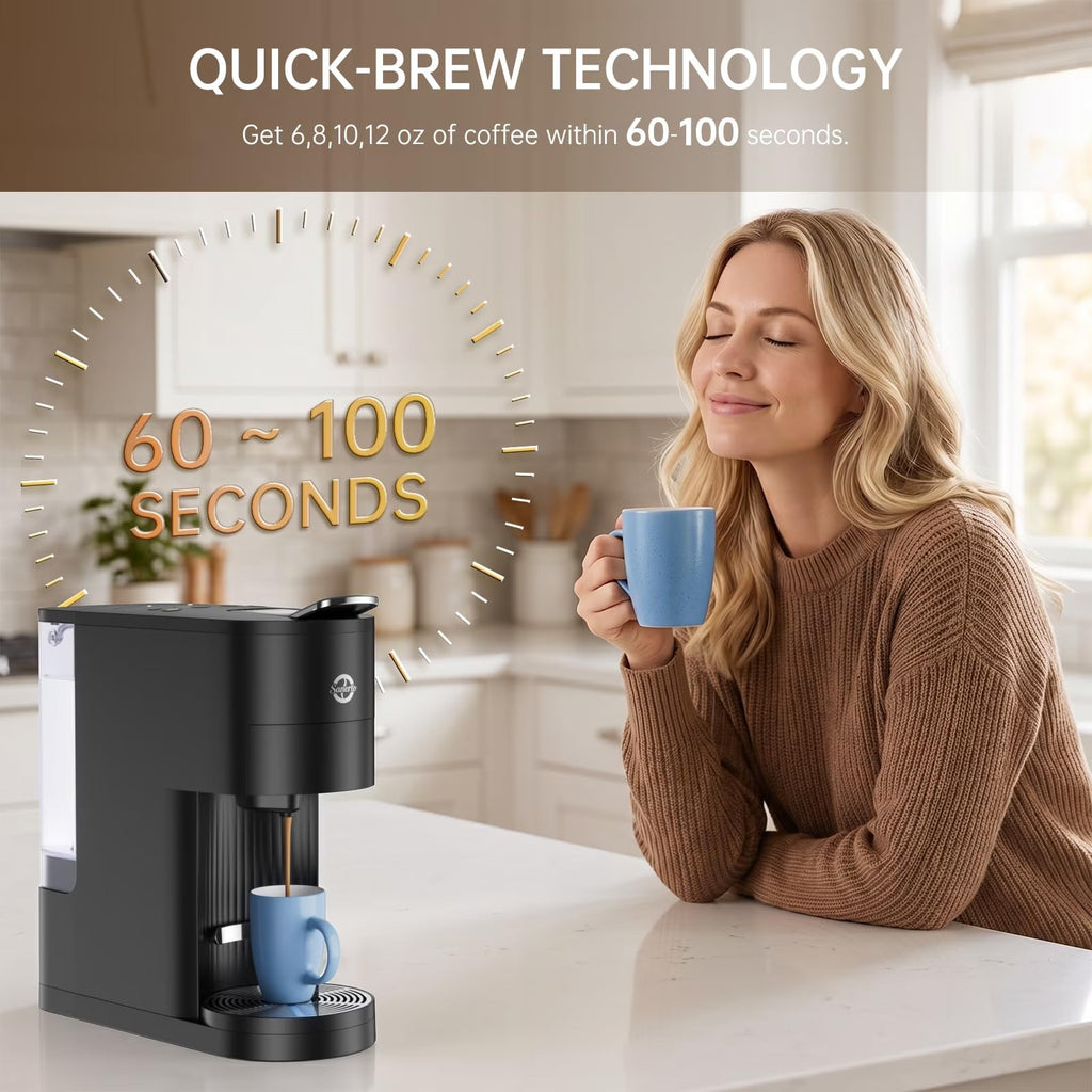 Single Serve Coffee Maker with K Cup Capsules & Grounds, Black H43506