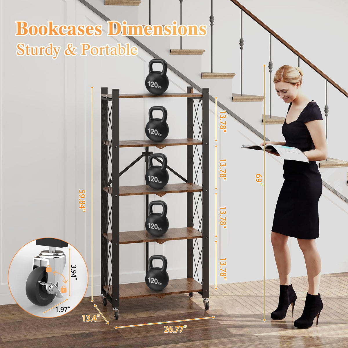 5-Tier Folding Storage Shelf with Woodgrain Finish D770