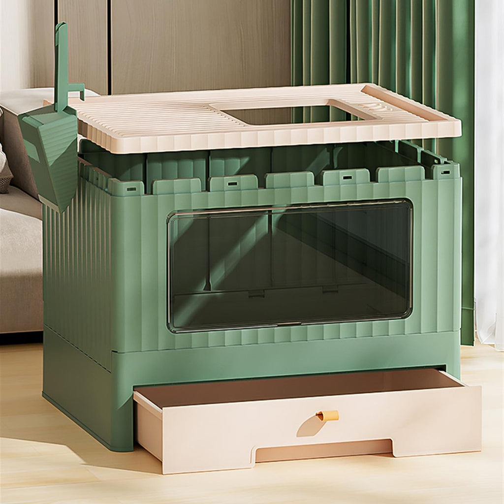 Foldable Enclosed Cat Litter Box with Lid and Scoop J158