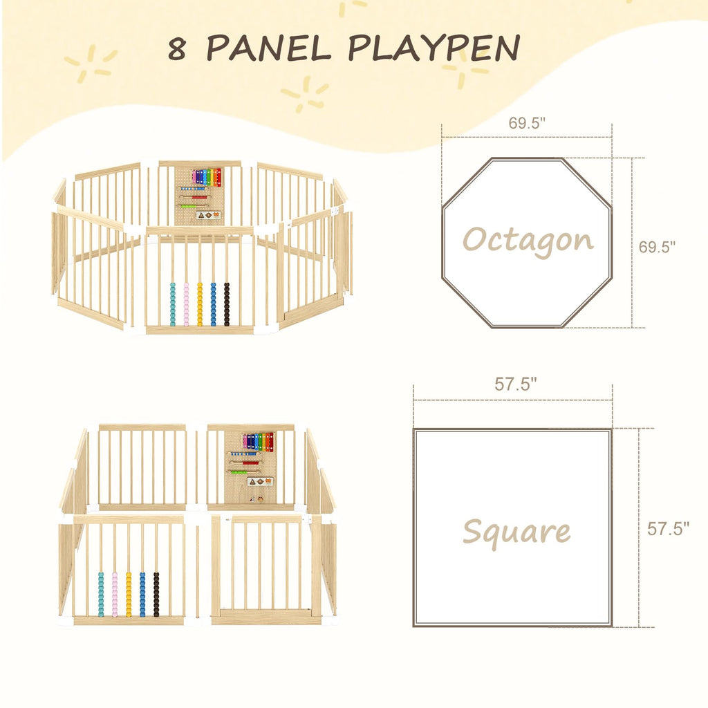 Foldable Wooden Baby Playpen with Locking Gate L3029