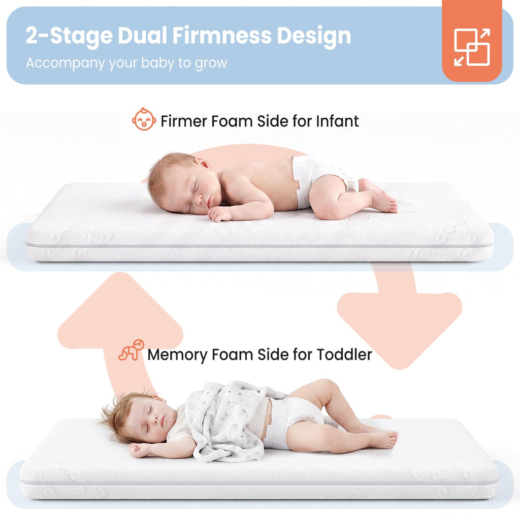 2" Thick Dual Sided Gel Memory Foam Bassinet Mattress O67817