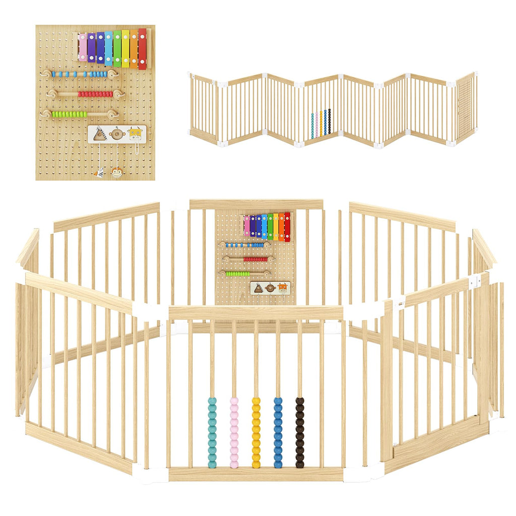 Foldable Wooden Baby Playpen with Locking Gate L3029