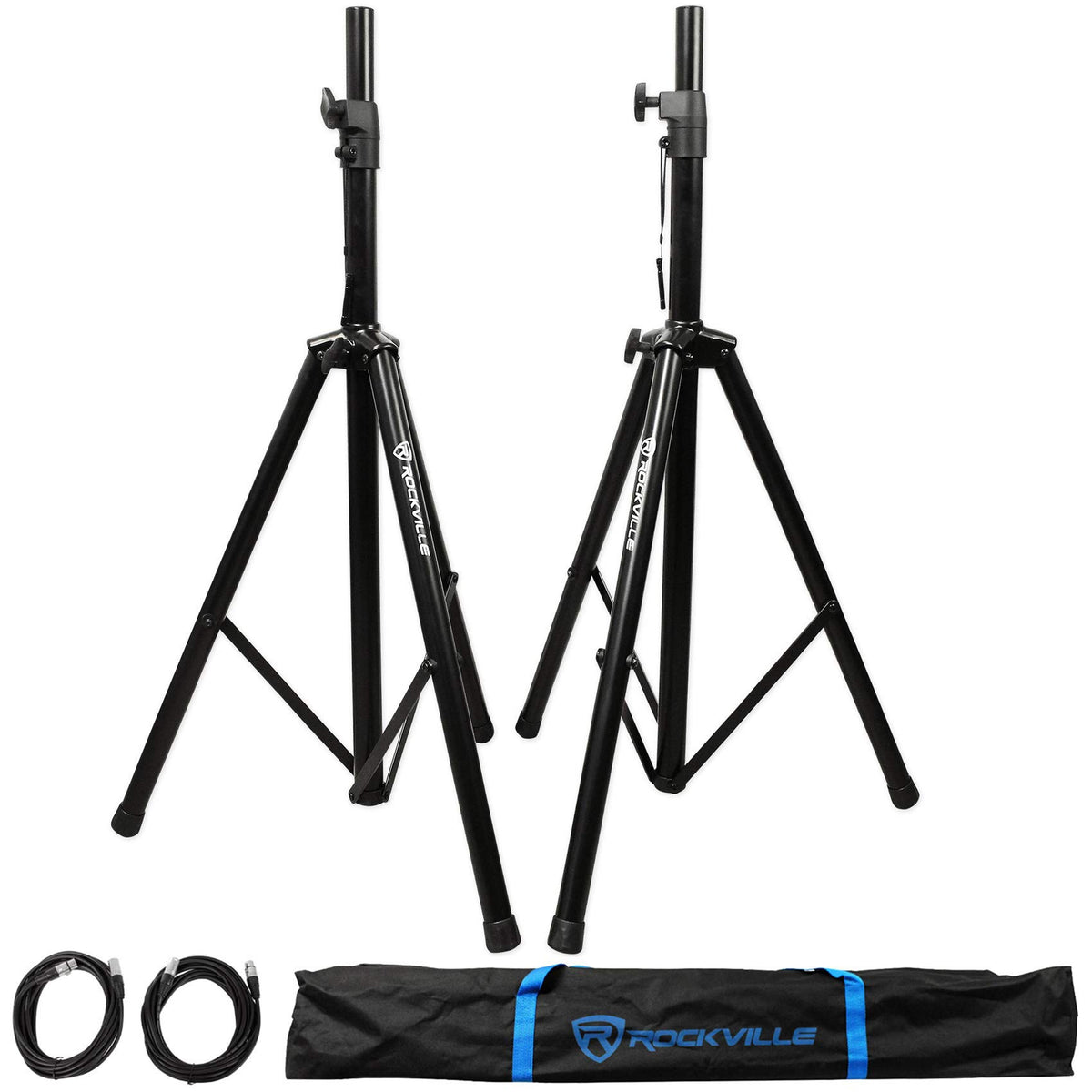 2000-Watt 8 in Powered PA Speakers with Tripod Stand Kit and XLR Cables P241756