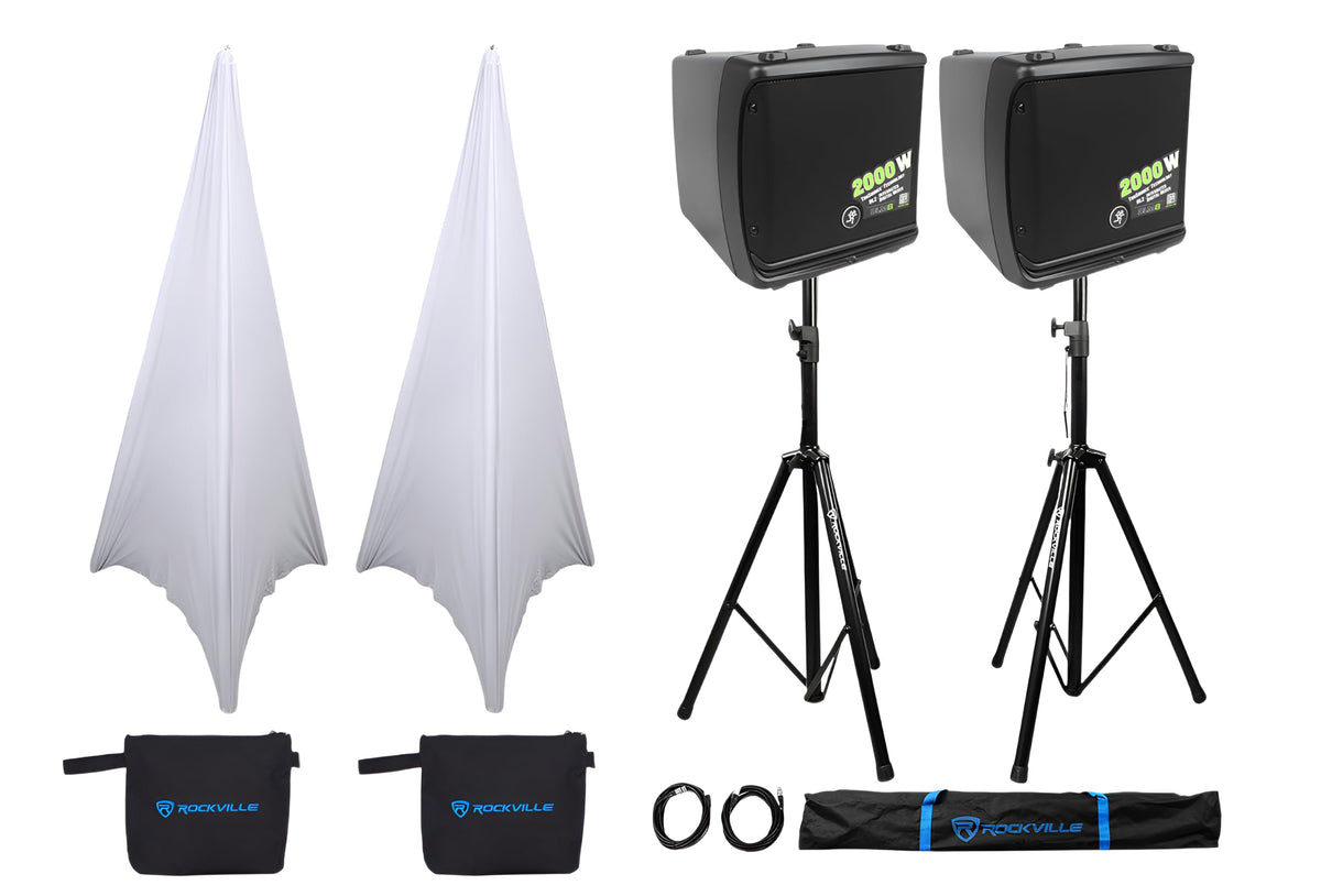2000-Watt 8 in Powered PA Speakers with Tripod Stand Kit and XLR Cables P241756