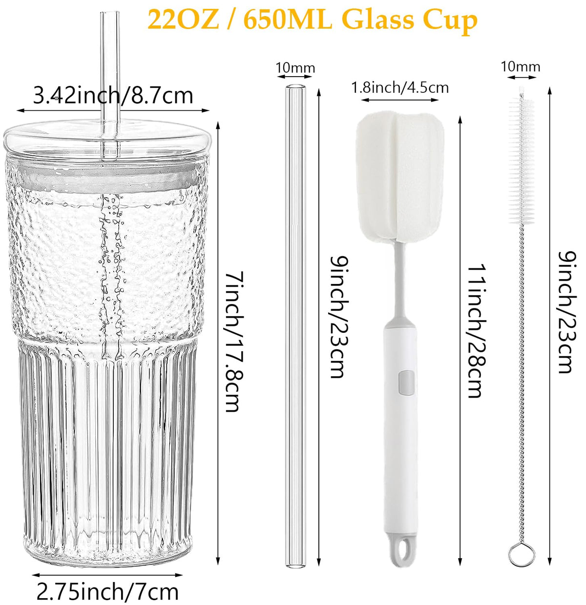 2Pcs 22oz Glass Cups with Lids and Straws R730