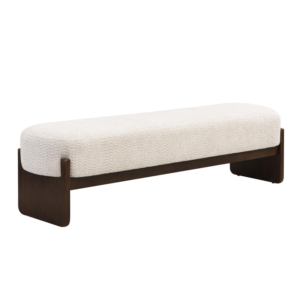 Beige Brown Loop Yarn Fabric Ottoman Bench H672861