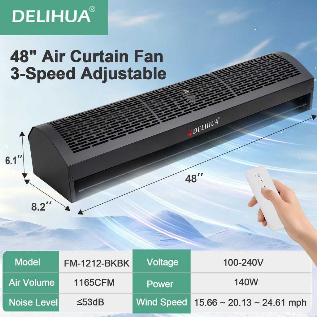 48 Inch Black Air Curtain Fan with Magnetic Door Switch M760