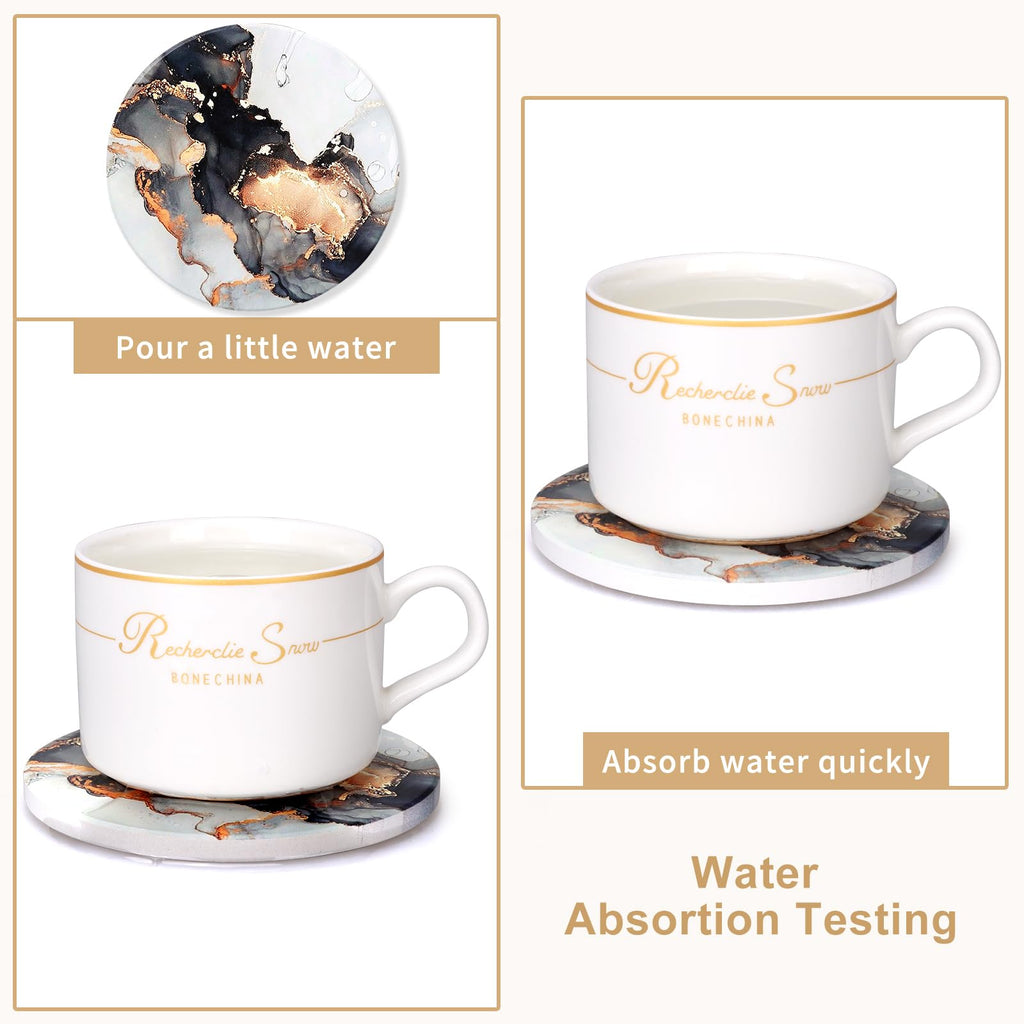 Black Marble Abstract Ceramic Coasters with Holder Z63174