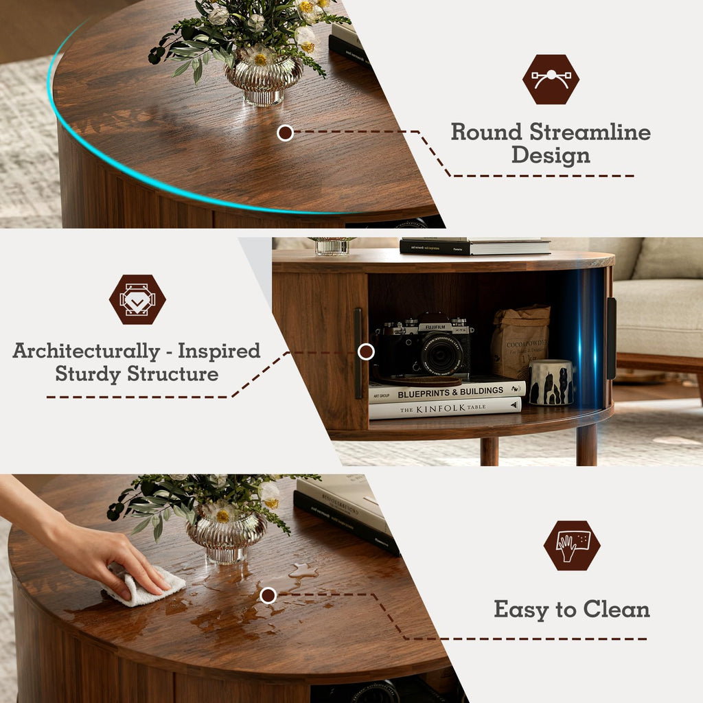 Round Coffee Table with Sliding Doors B247