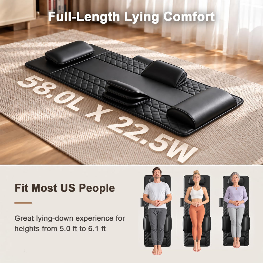 Full Body Massage Mat with Heat, 3D Stretching Back Massager Pad, 4 Modes 3 Intensities 3 Heat Levels, Portable Foldable PU Leather E210