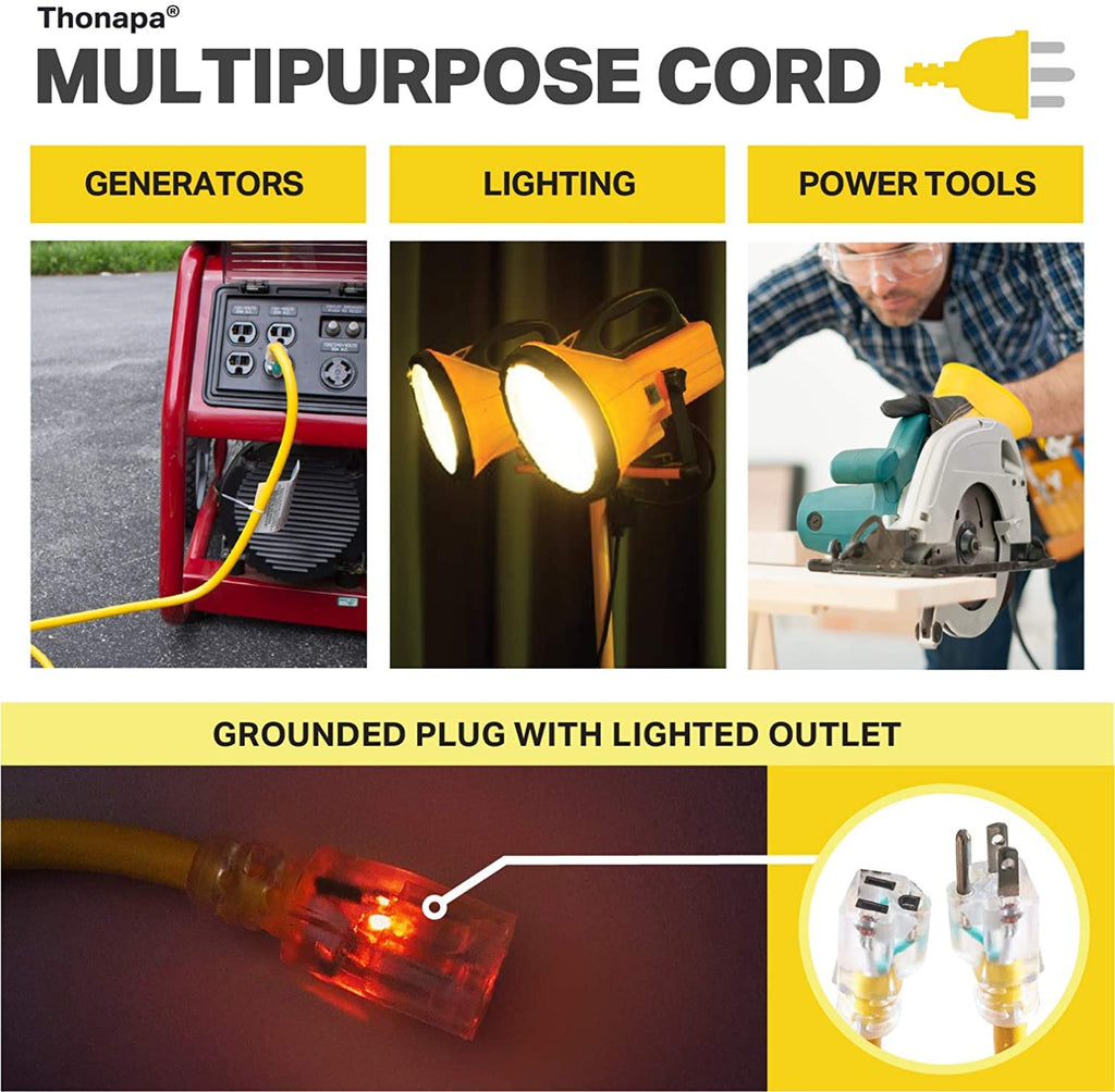 Black Oil Resistant 12 Gauge Extension Cord 100 ft and Yellow 10 Gauge Extension Cord 75 ft F27830