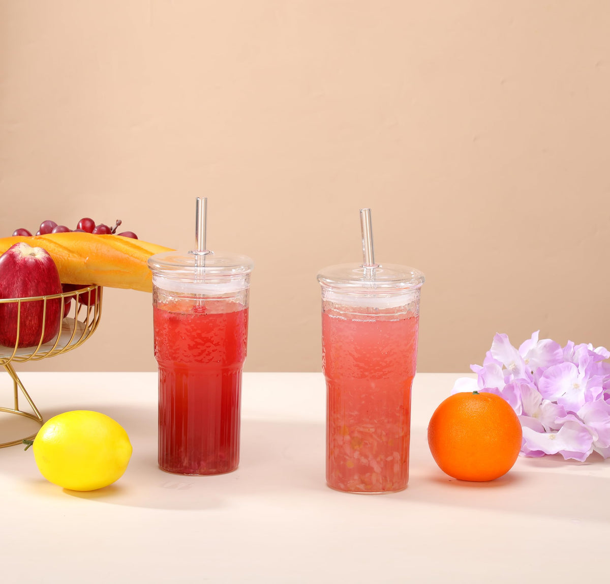 2Pcs 22oz Glass Cups with Lids and Straws R730