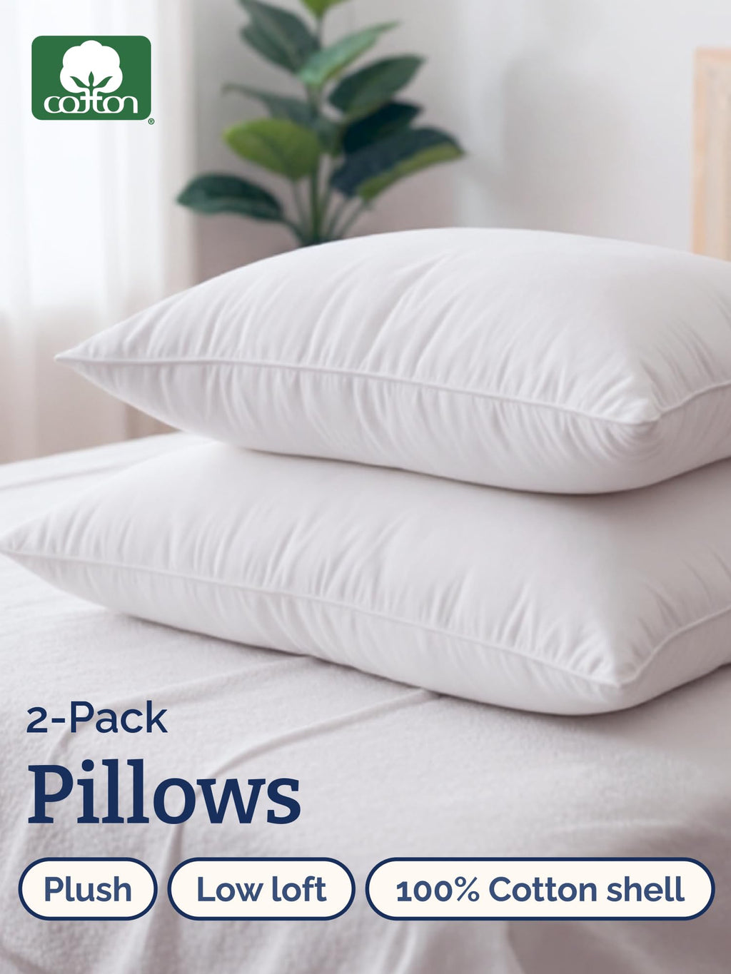 100% Cotton King Size Bed Pillows Set of 2 White G943473