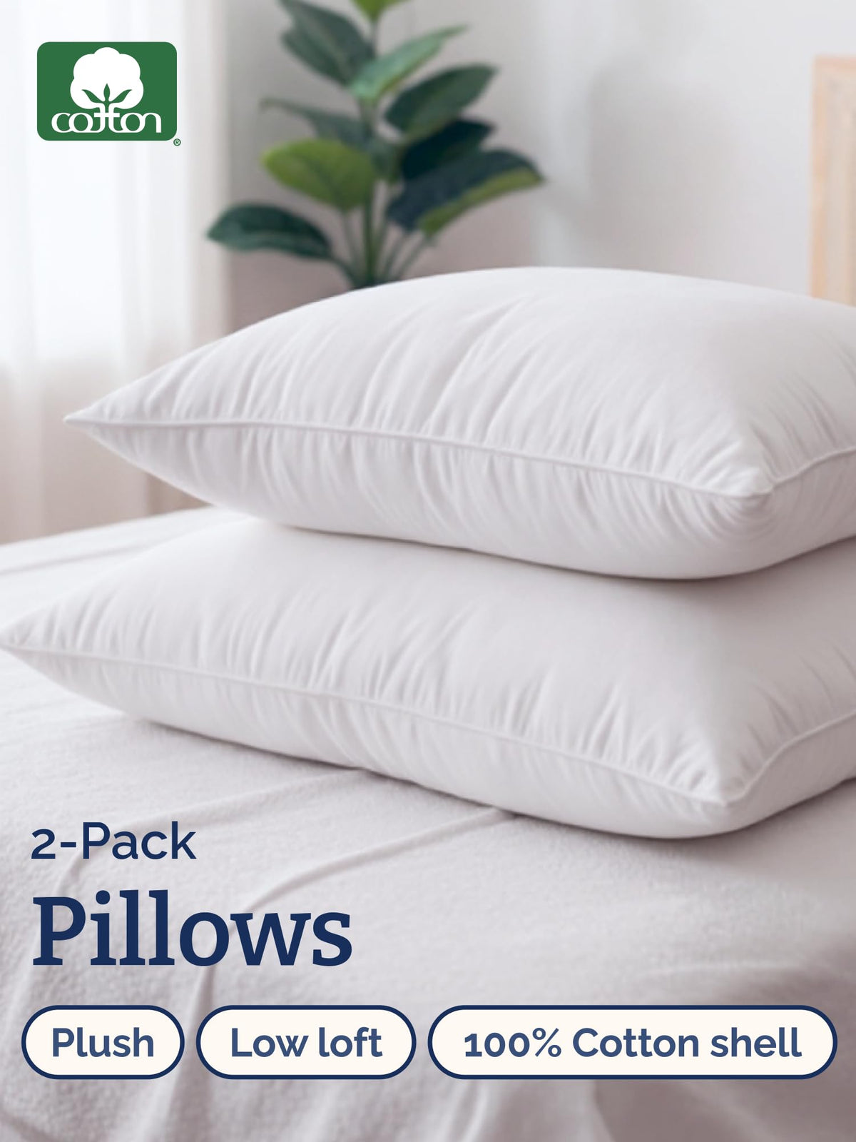 100% Cotton King Size Bed Pillows Set of 2 White G943473