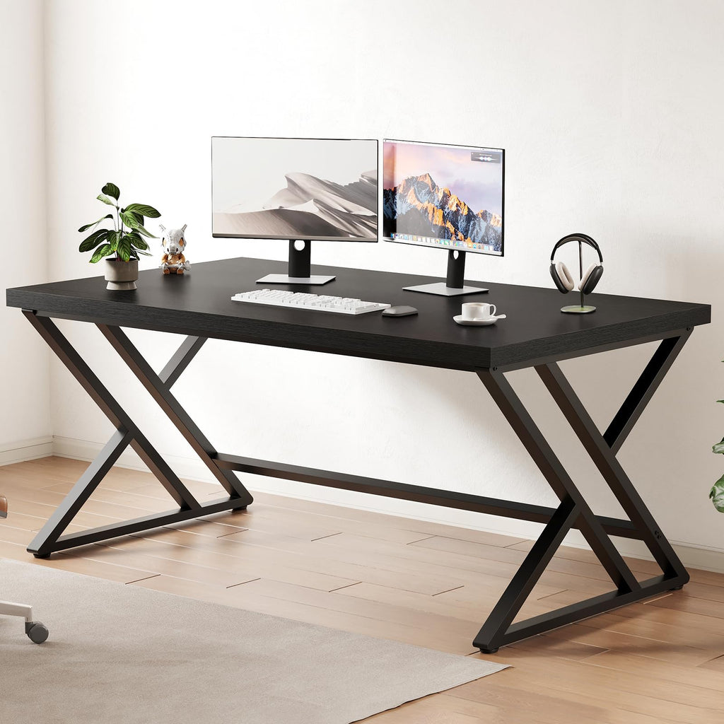 Black 47 Inch Metal and Wood Computer Desk D505