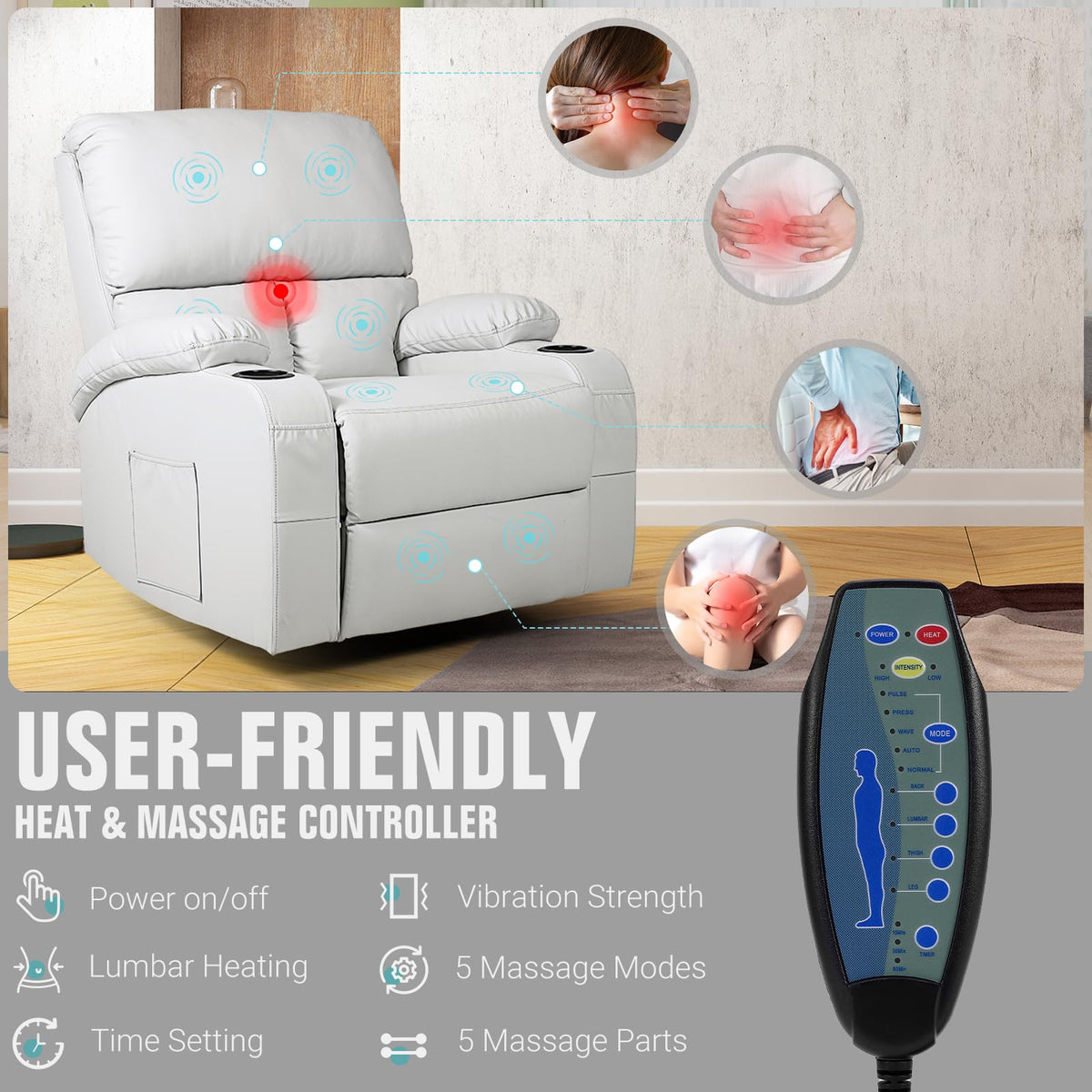 Grey Massage Rocking Recliner Chair with Heat and USB O7087
