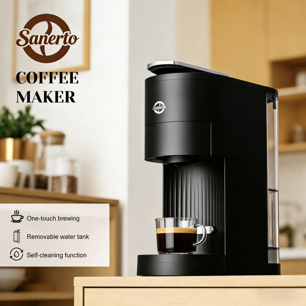 Single Serve Coffee Maker with K Cup Capsules & Grounds, Black H43506