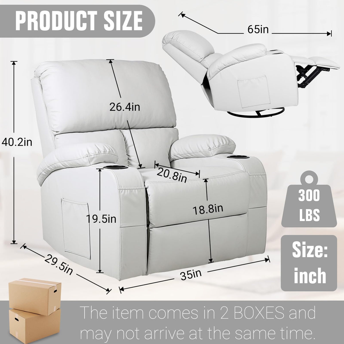 Grey Massage Rocking Recliner Chair with Heat and USB O7087
