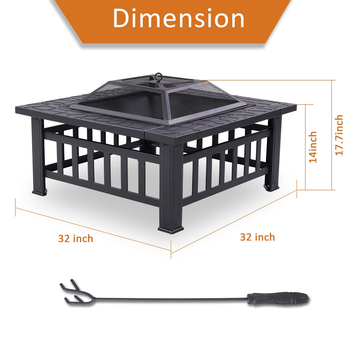32 Inch Metal Square Outdoor Wood Burning Fire Pit Table V51551