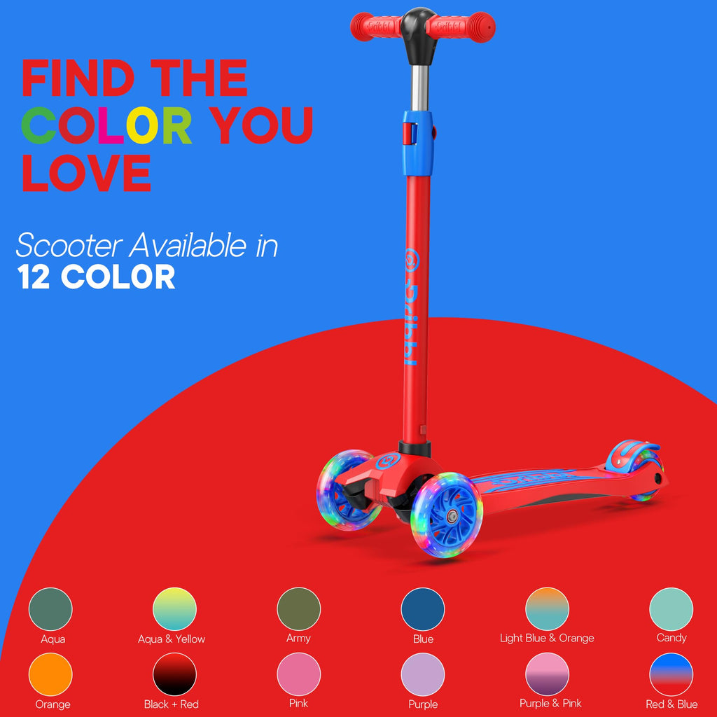 3-Wheel Kids Scooter Adjustable Height Anti-Slip Deck Red and Blue V470