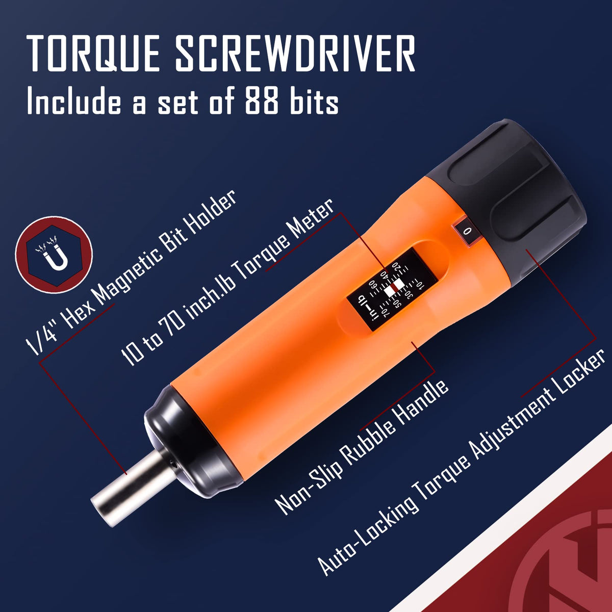 1/4" Adjustable Torque Screwdriver Set with T-BAR Ratchet, 92 Pieces D632