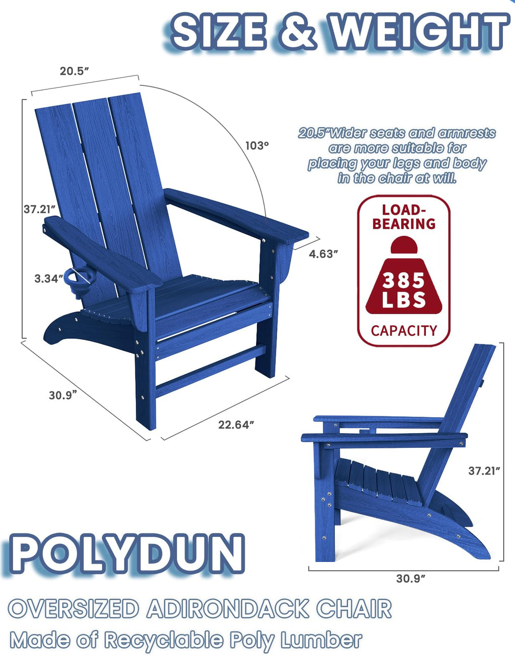 Adirondack Chair with Cup Holder, HDPE Plastic Patio Chairs J353452