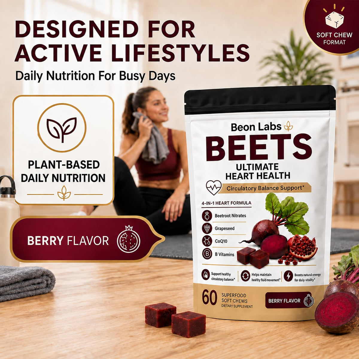 Beetroot Chews with CoQ10 & Grape Seed Extract, 60 Chews D509150