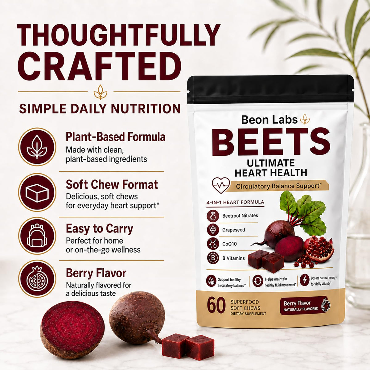 Beetroot Chews with CoQ10 & Grape Seed Extract, 60 Chews D509150