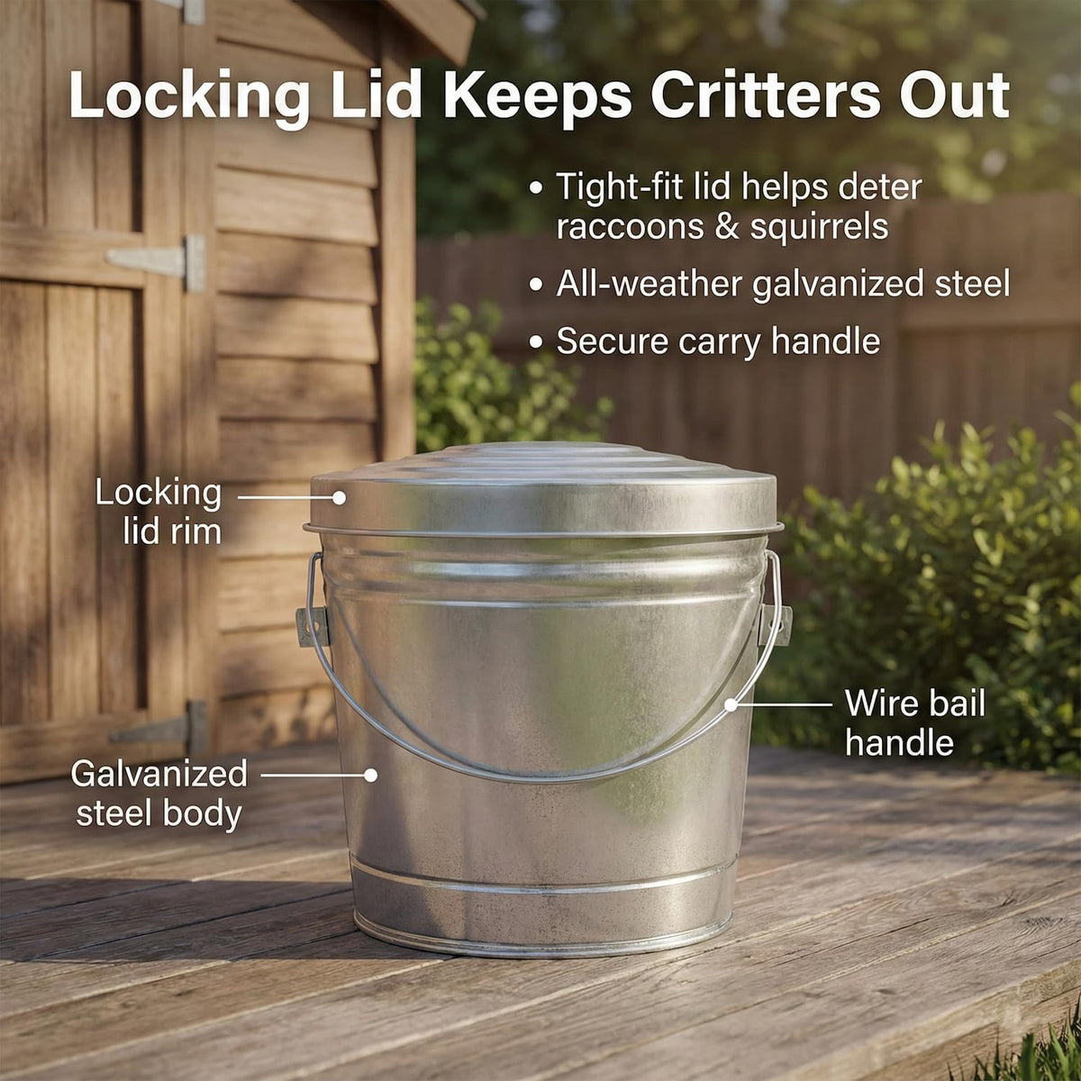 6-Gallon Galvanized Steel Locking Lid Trash Can U3208